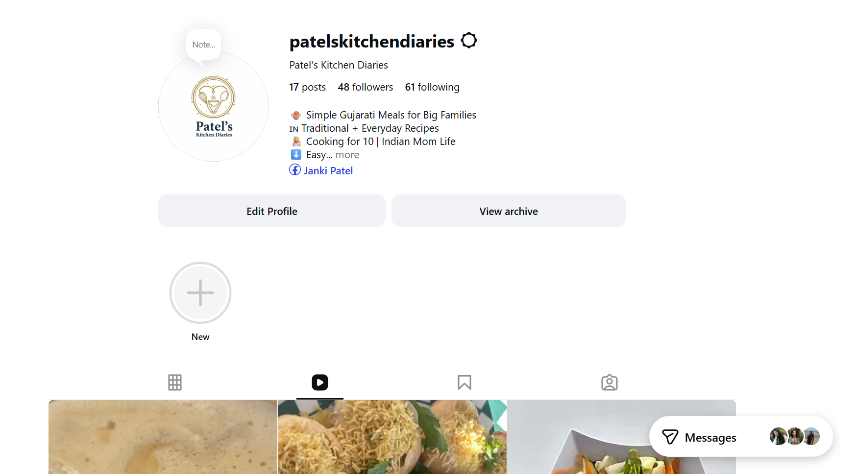 Facebook page analytics for Patel’s Kitchen Diaries showing engagement and audience reach